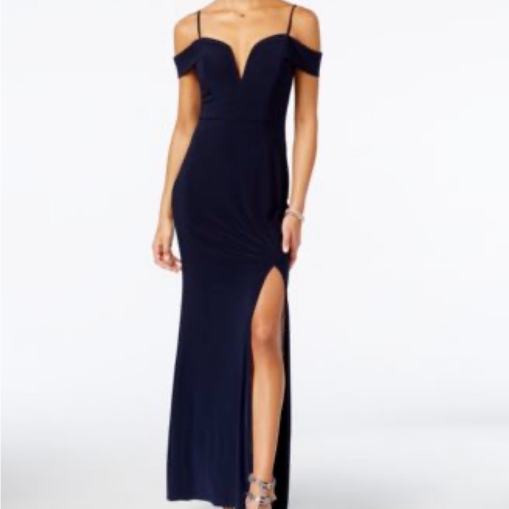Elegant Navy Off-Shoulder Dress